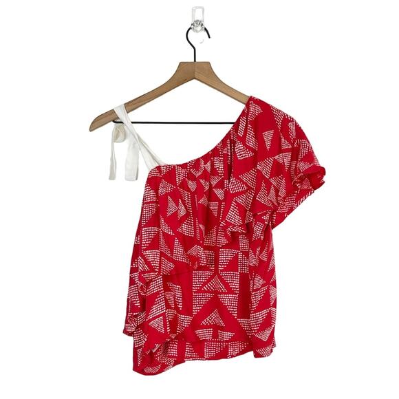 NEW Splendid One Shoulder Ruffle Overlay Pink Blouse Women's Size XS Summer - Picture 4 of 10